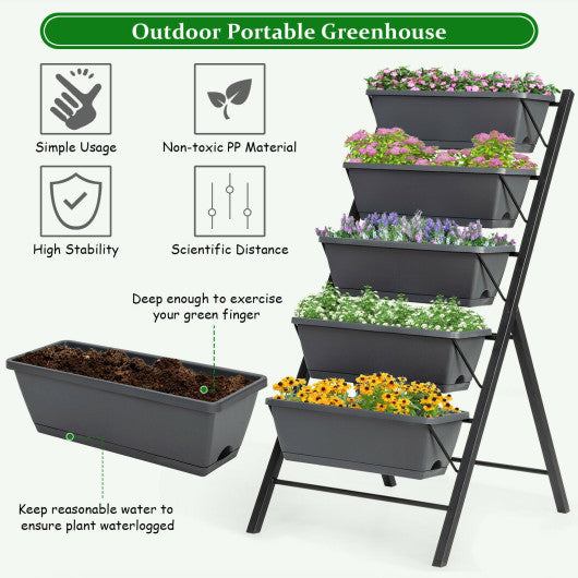 5-Tier Raised Garden Bed with Water Drainage for Flowers Vegetables