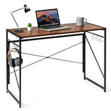 Folding Computer Desk Writing Study Desk Home Office with 6 Hooks-Rustic Brown