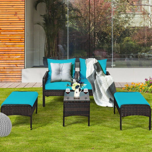 5 Pcs Patio Rattan Furniture Set Sofa