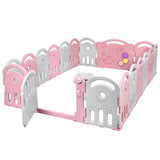 18-Panel Baby Playpen with Music Box & Basketball Hoop-Pink