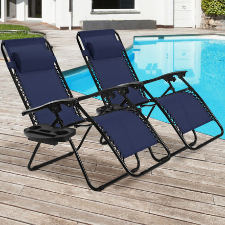 2 Pieces Folding Lounge Chair with Zero Gravity-Navy