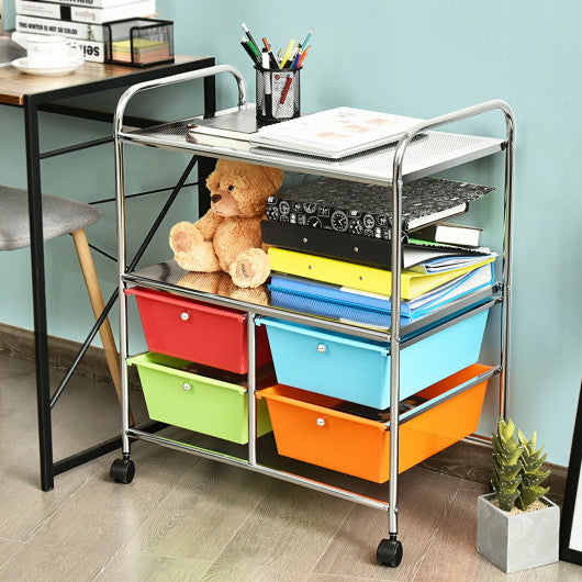 4 Drawers Shelves Rolling Storage Cart Rack-Multicolor