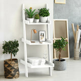 3.7 Ft 3-Tier Wooden Leaning Rack Wall Book Shelf Ladder-White