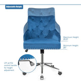 Tufted Upholstered Swivel Computer Desk Chair with Nailed Tri-Blue