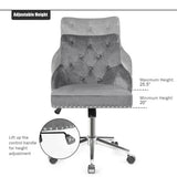 Tufted Upholstered Swivel Computer Desk Chair with Nailed Tri-Gray