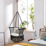 Hanging Hammock Chair with 330 Pounds Capacity and Cotton Rope Handwoven Tassels Design-Black