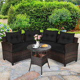 4 Pieces Outdoor Cushioned Rattan Furniture Set-Black