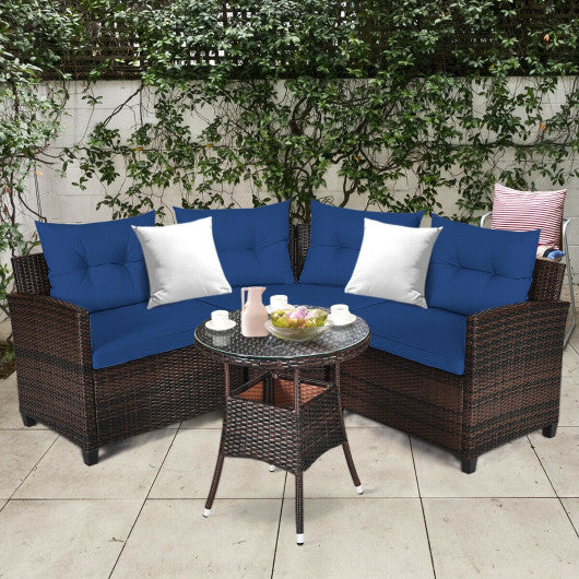 4 Pieces Outdoor Cushioned Rattan Furniture Set-Navy