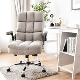 Adjustable Swivel Office Chair with High Back and Flip-up Arm for Home and Office-Beige