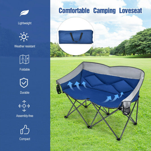 Folding Camping Chair with Bags and Padded Backrest-Blue