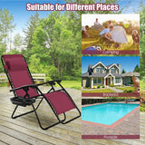 2 Pieces Folding Lounge Chair with Zero Gravity-Dark Red
