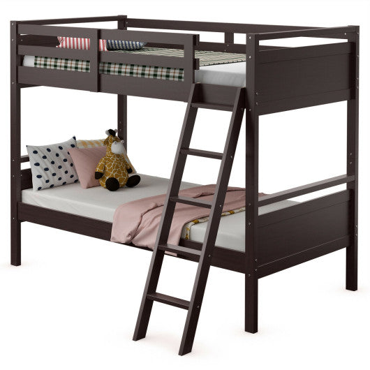 Twin Over Twin Bunk Bed Convertible 2 Individual Beds Wooden -Espresso
