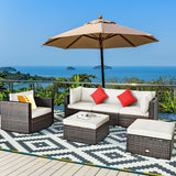 6 Pcs Patio Rattan Furniture Set with Sectional Cushion-White