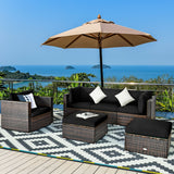 6 Pcs Patio Rattan Furniture Set with Sectional Cushion-Black