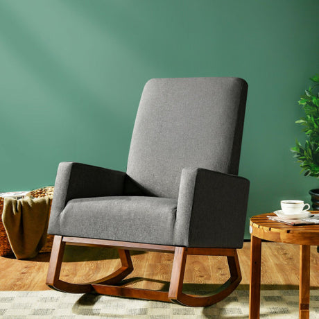Rocking High Back Upholstered Lounge Armchair with Side Pocket-Gray