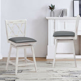 2 Pieces 24 Inch Swivel Counter Height Barstool Set with Rubber Wood Legs-White