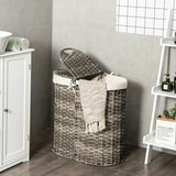 Handwoven Laundry Hamper Basket with 2 Removable Liner Bags-Gray