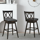2 Pieces 29 Inches Swivel Counter Height Barstool Set with Rubber Wood Legs-Black
