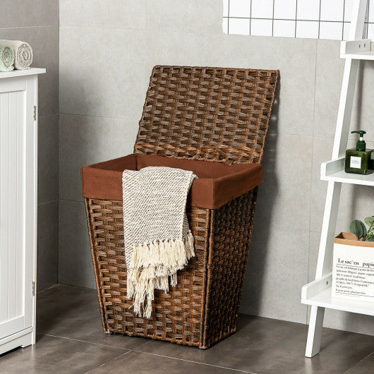 Foldable Handwoven Laundry Hamper with Removable Liner-Brown