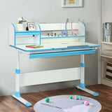 Adjustable Height Study Desk with Drawer and Tilted Desktop for School and Home-Blue