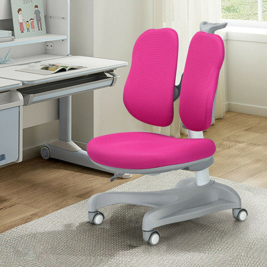 Adjustable Height Student Chair with Sit-Brake Casters and Lumbar Support for Home and School-Pink