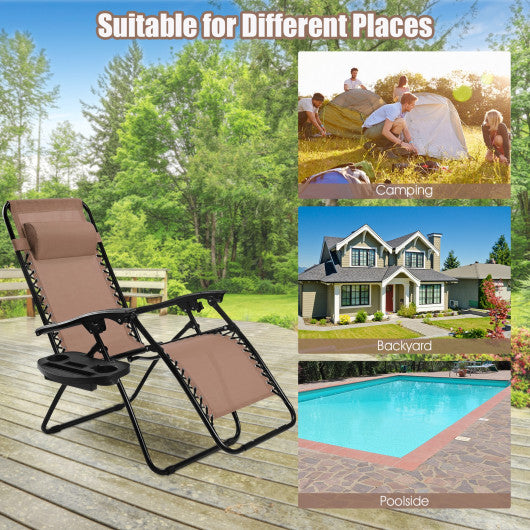 2 Pieces Folding Lounge Chair with Zero Gravity-Brown