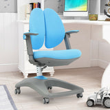 Kids Adjustable Height Depth Study Desk Chair with Sit-Brake Casters-Blue