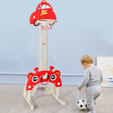 3-in-1 Basketball Hoop for Kids Adjustable Height Playset with Balls-Red