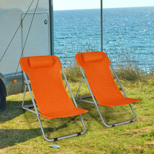 Portable Beach Chair Set of 2 with Headrest -Orange