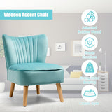 Modern Armless Velvet Accent Chair with Wood Legs-Green