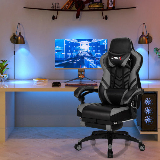 Adjustable Gaming Chair with Footrest for Home Office-Gray