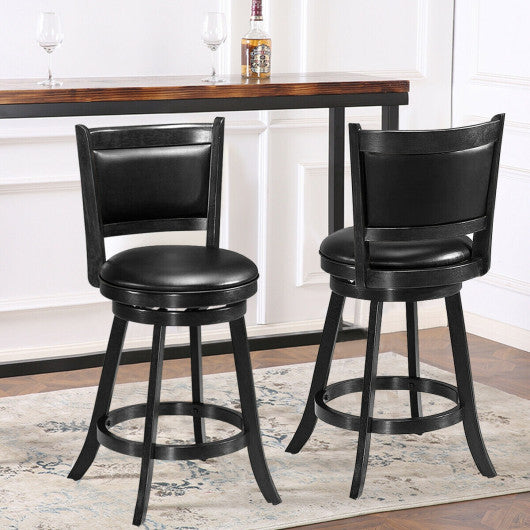2 Pieces 24 Inches Swivel Counter Stool Dining Chair Upholstered Seat-Black