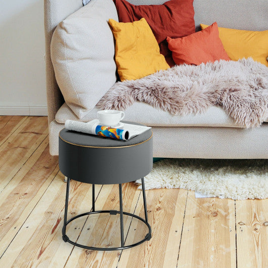 Round Velvet Footrest Stool Ottoman with Non-Slip Foot Pads for Bedside-Gray