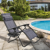 Outdoor Folding Zero Gravity Reclining Lounge Chair with Utility Tray-Gray