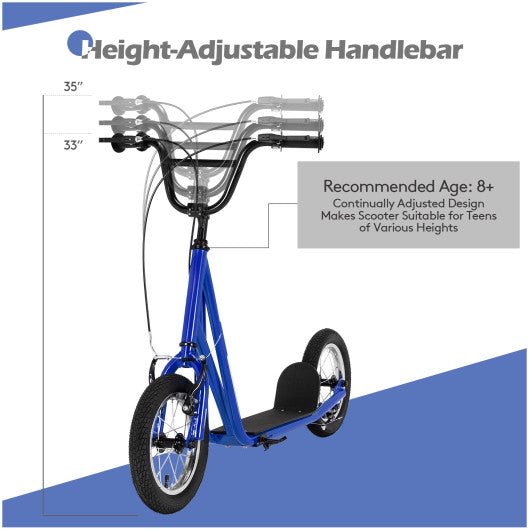 Height Adjustable Kid Kick Scooter with 12 Inch Air Filled Wheel-Navy