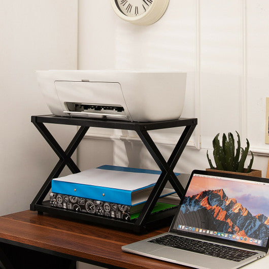 Desktop Printer Stand 2 Tiers Storage Shelves with Anti-Skid Pads Black