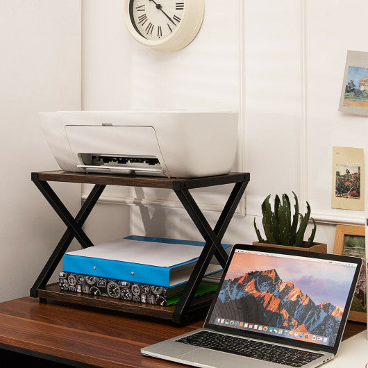Desktop Printer Stand 2 Tiers Storage Shelves with Anti-Skid Pads Coffee