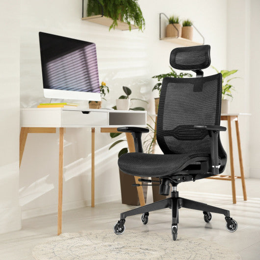 Adjustable Mesh Computer Chair with Sliding Seat and Lumbar Support-Black