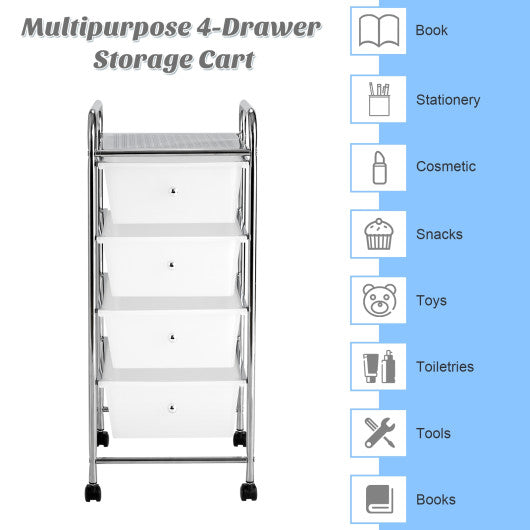 4-Drawer Cart Storage Bin Organizer Rolling with Plastic Drawers