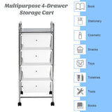 4-Drawer Cart Storage Bin Organizer Rolling with Plastic Drawers-White