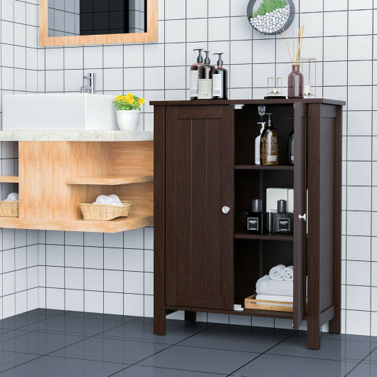 2-Door Bathroom Floor Storage Cabinet Space Saver Organizer-Brown