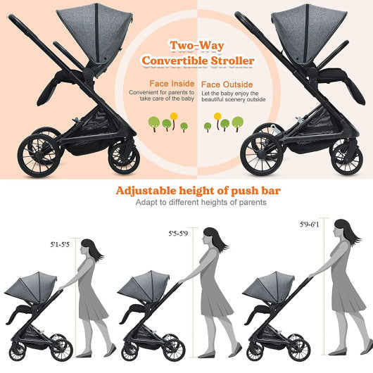 2-in-1 Convertible Baby Stroller with Oversized Storage Basket-Gray