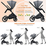2-in-1 Convertible Baby Stroller with Oversized Storage Basket-Gray
