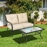 2 Pieces Patio Outdoor Cushioned  Sofa Bench with Coffee Table-Beige