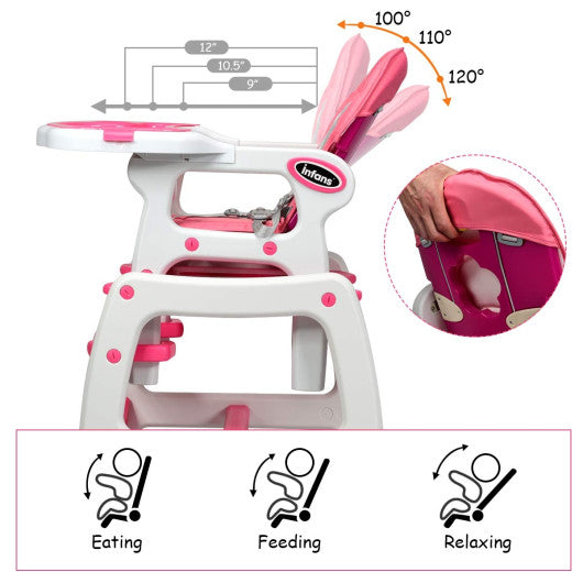 3-in-1 Baby High Chair with Lockable Universal Wheels-Pink