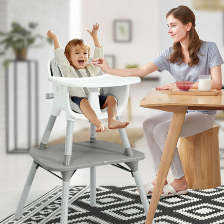 4-in-1 Baby Convertible Toddler Table Chair Set with PU Cushion-Gray