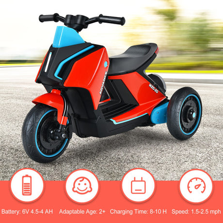 6V 3 Wheels Toddler Ride-On Electric Motorcycle with Music Horn-Red