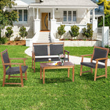 4 Pieces Outdoor Patio Rattan Furniture Sofa Set with Acacia Wood Frame