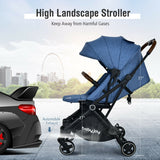 2-in-1 Convertible Aluminum Baby Stroller with Adjustable Canopy-Blue
