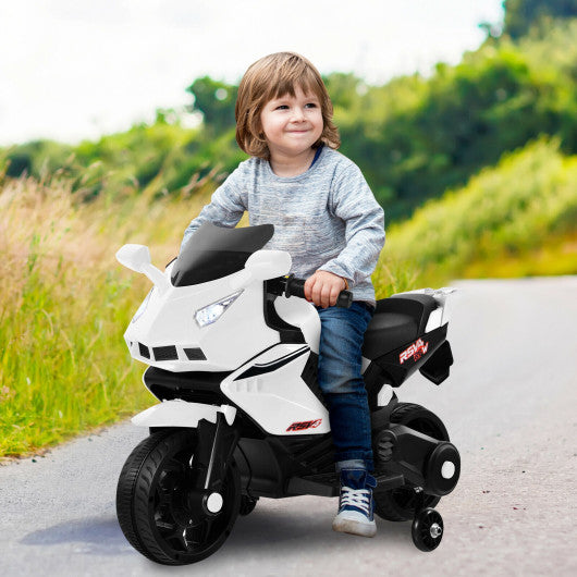 6V Kids Ride on Motorbike with Training Wheels and Music-White